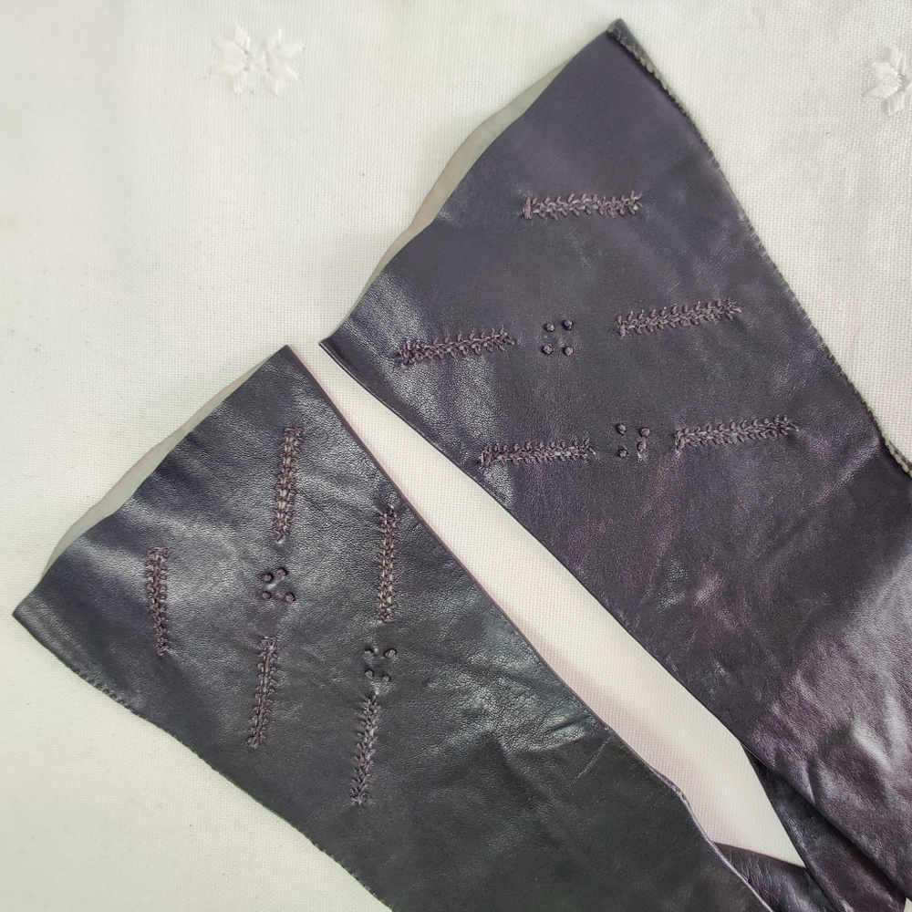 Black Leather Designer Gloves, Marcel Wagner Original Vintage, Cut Work on Back